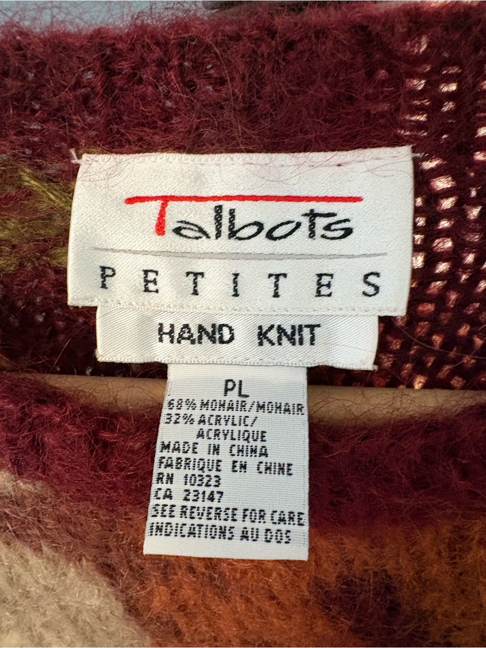 Vintage Talbots Burgundy Floral Mohair Blend hand knit Sweater - Picture 2 of 3